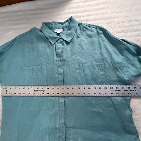 J.Jill Love Linen Womens Blue Button-Up Shirt Large Long Sleeve Pockets Casual - Picture 7 of 8